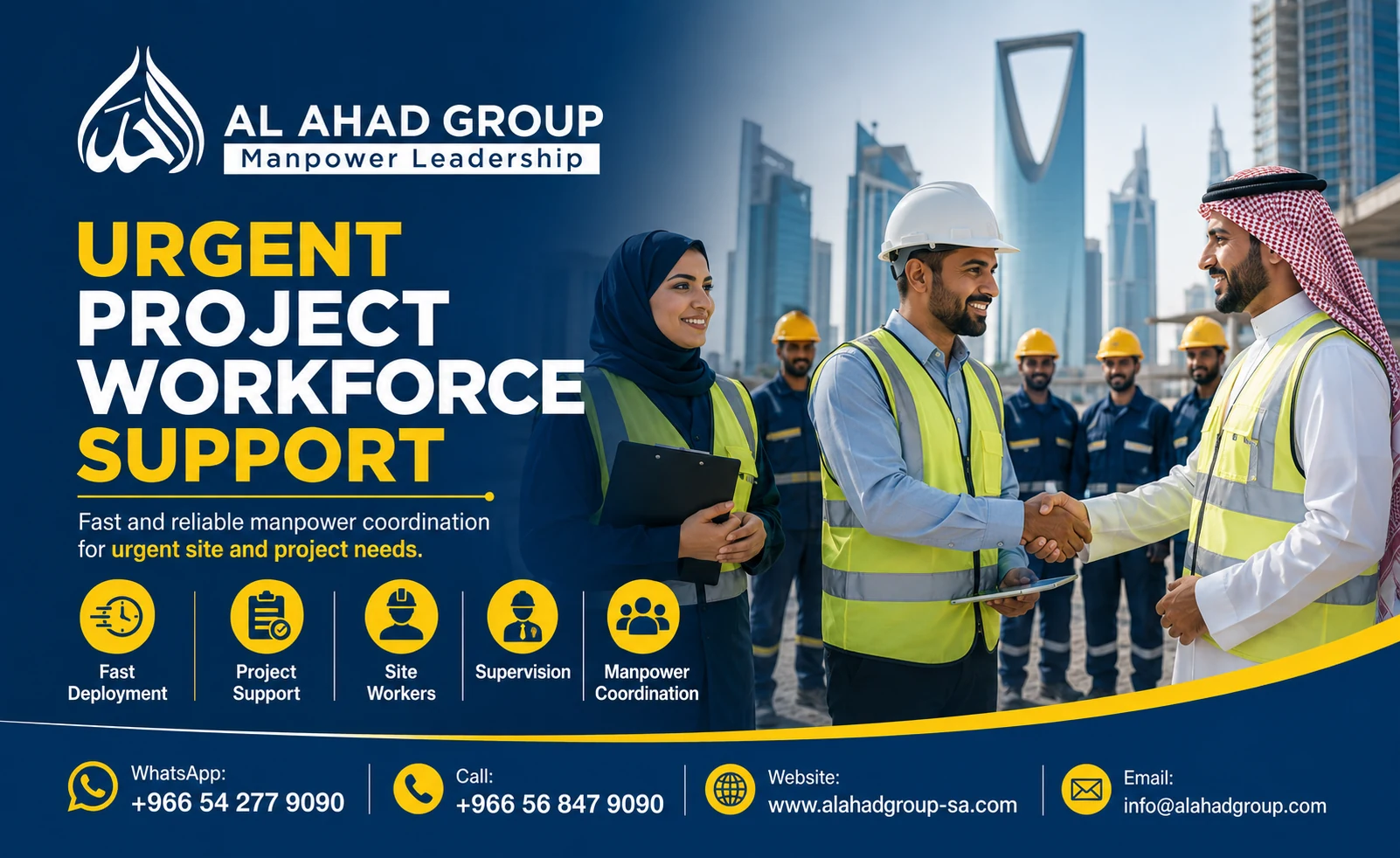 تنسيق فريق عمل لمشروع عاجل داخل المملكة العربية السعودية وفق متطلبات الموقع. فريق مشروع سعودي مع مشرفين وعمال جاهزين لمراجعة احتياج عاجل